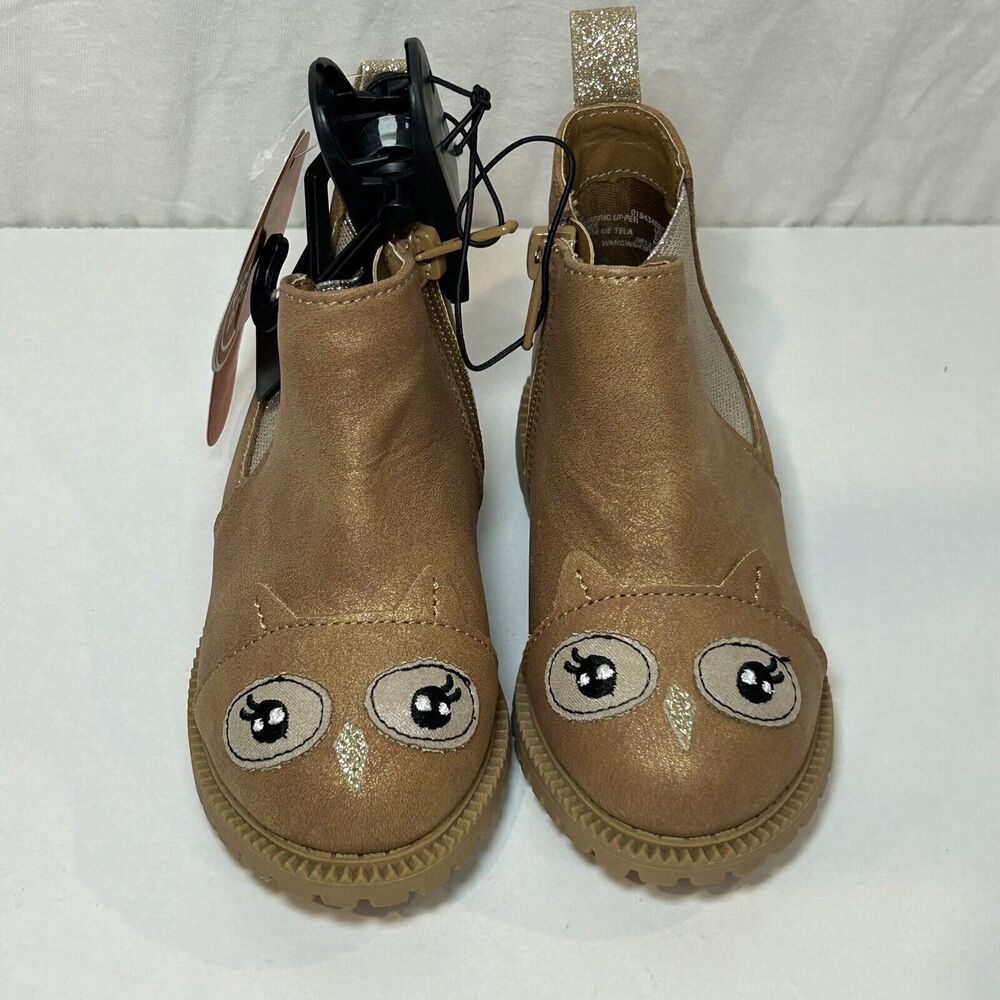 Wonder Nation Toddler Girls Size 6 Brown Owl Side Zip Chelsea Boots NEW